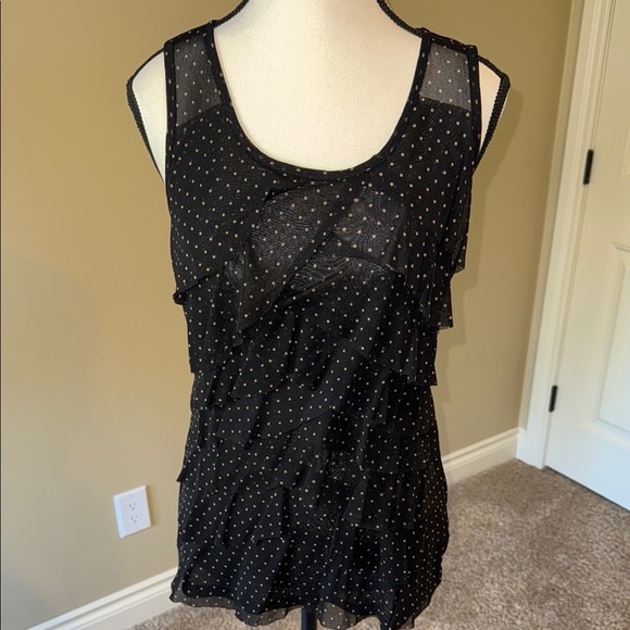 Reitmans Tank Top Black Gold Layered Ruffled Flowy Feminine Women's Size M - Picture 1 of 10